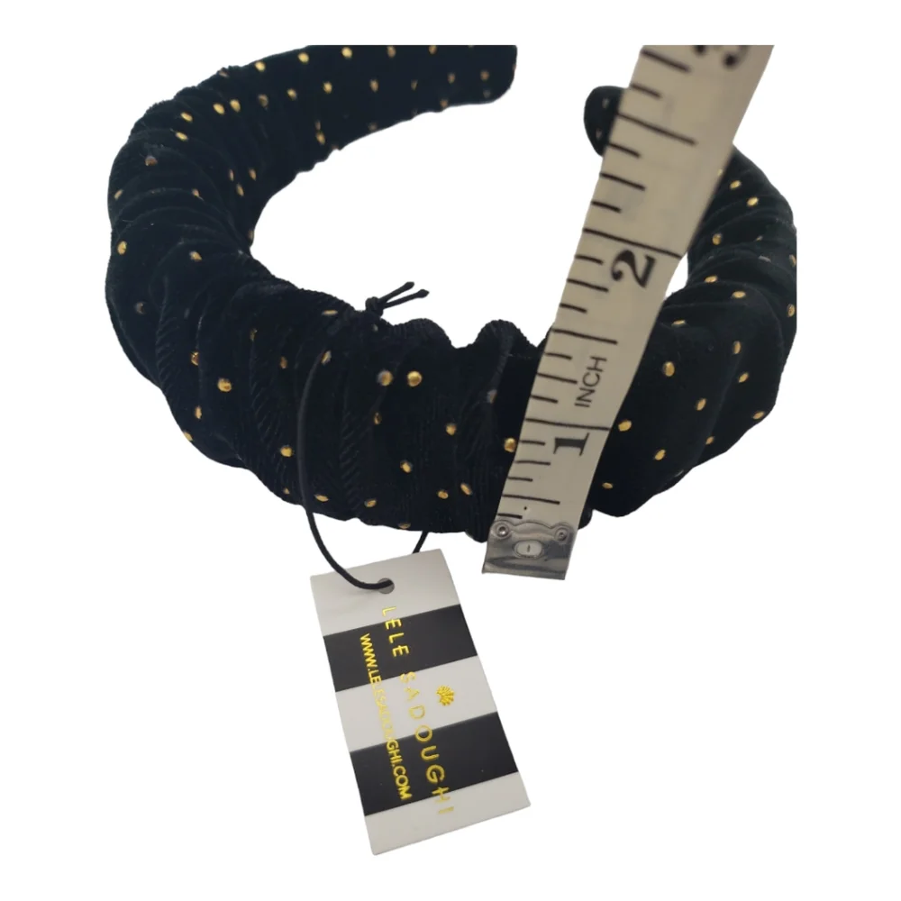 Lele Sadoughi NWT Jet Dot Velvet “Kelly” Black Headband Gold Accents One Size